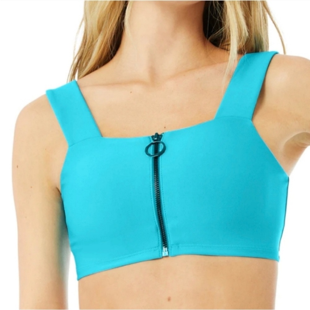 ALO Yoga Fast Blue Zip Up Sports Bra Top L
